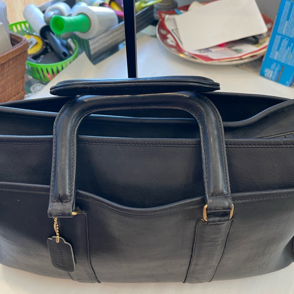 Coach VTG Black Leather Briefcase Tote Structured Top Handle Work Laptop Bag USA - Picture 4 of 17